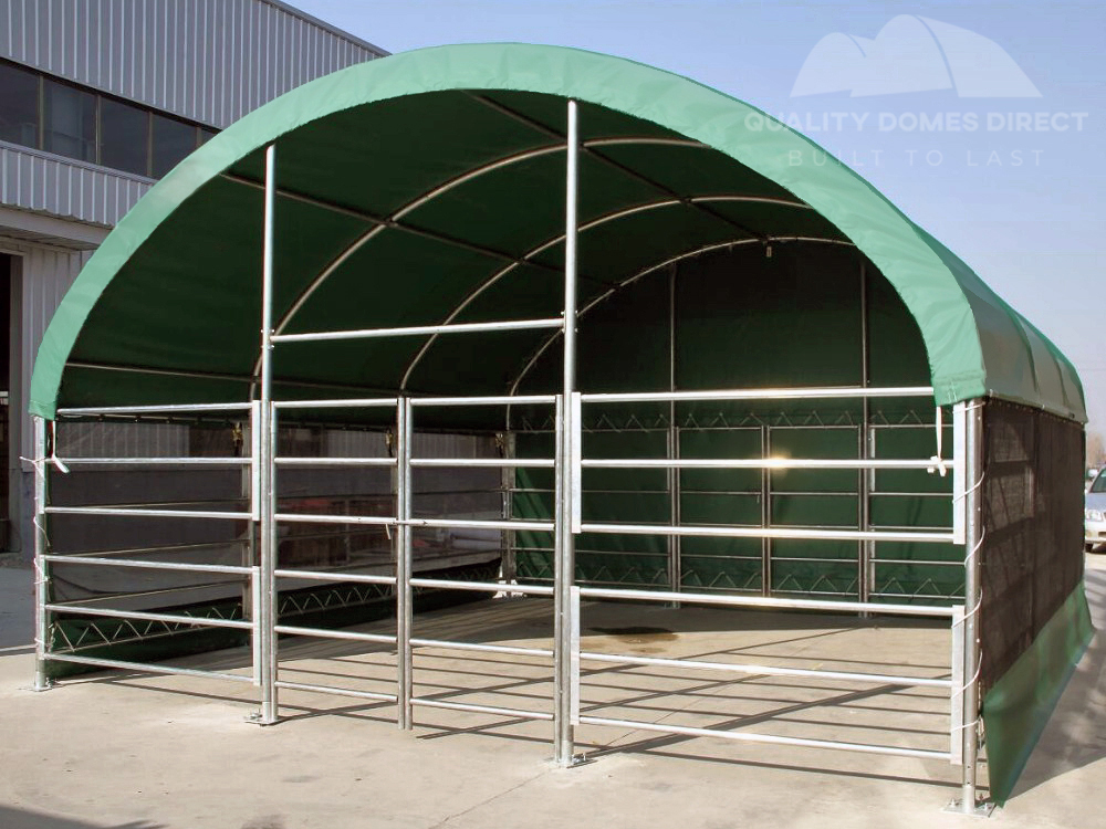 livestock shelters green roof with galvanised steel fencing bars