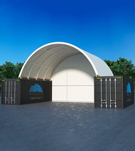 20ft/6m container dome shelter with end wall