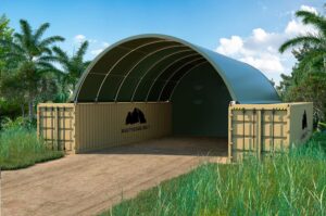 20x40ft army green shipping container shelter in a field
