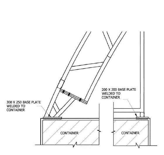 70x40ft container dome shelter side view. Double truss and support pole fixing diagram