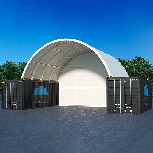 20ft/6m container dome shelter with end wall